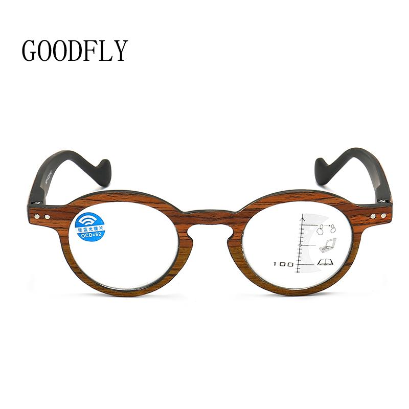 Wood Grain Progressive Multifocal Reading Glasses Men Women Anti Blue Light Glasses Retro Vintage Presbyopic Round Glasses 2024