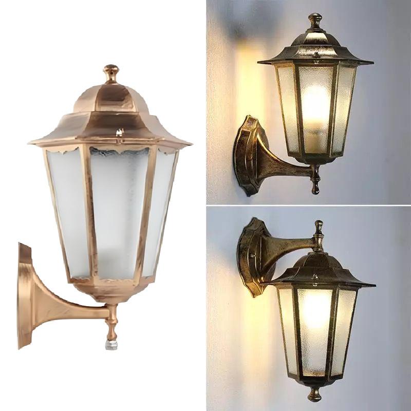 Retro Outdoor Hexagonal Wall Lamp With Copper Finish And Waterproof Led Technology