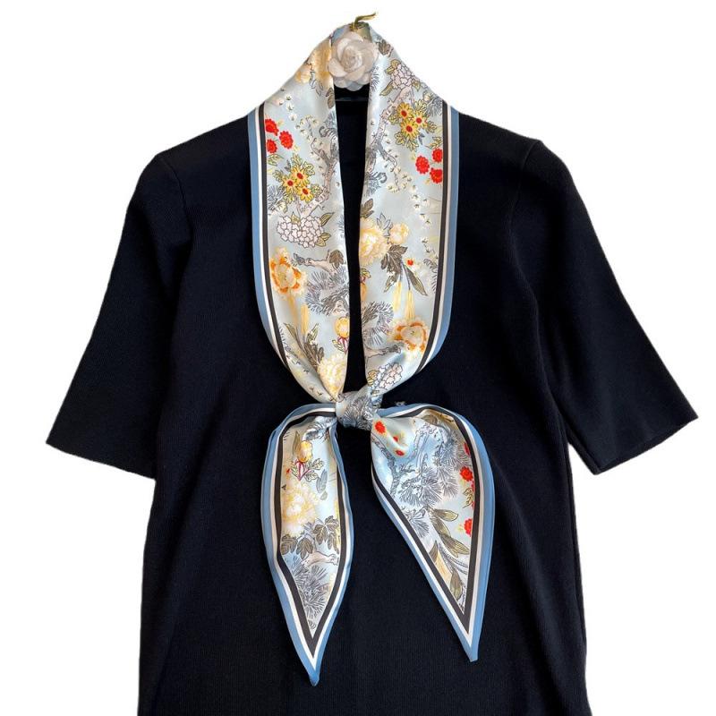 New Summer Small Long Striped Silk Scarf for Women with Versatile Extra Long Hair Strap Scarf Korean Diamond Strap Streamer