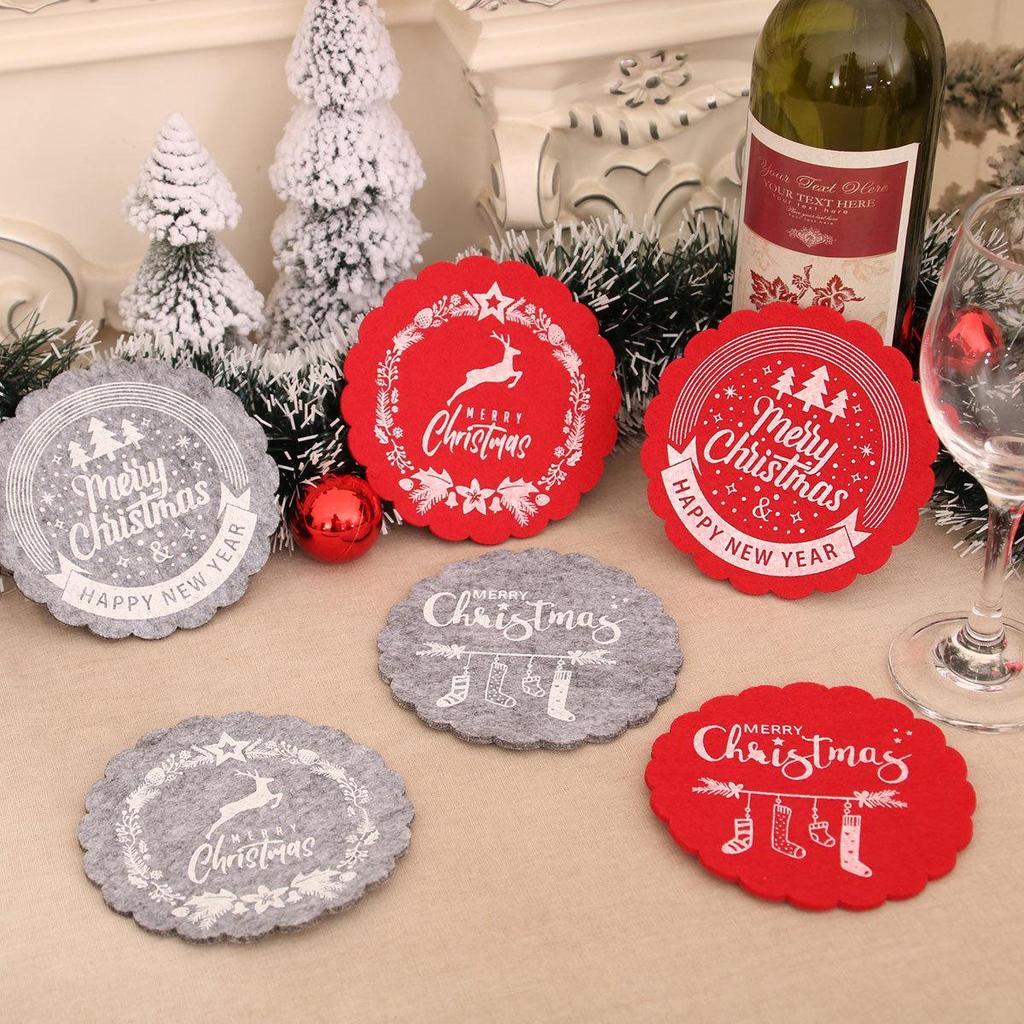 Cross-Border Felt Christmas Coaster Set: Festive Tea & Home Decor for Hotels & Restaurants