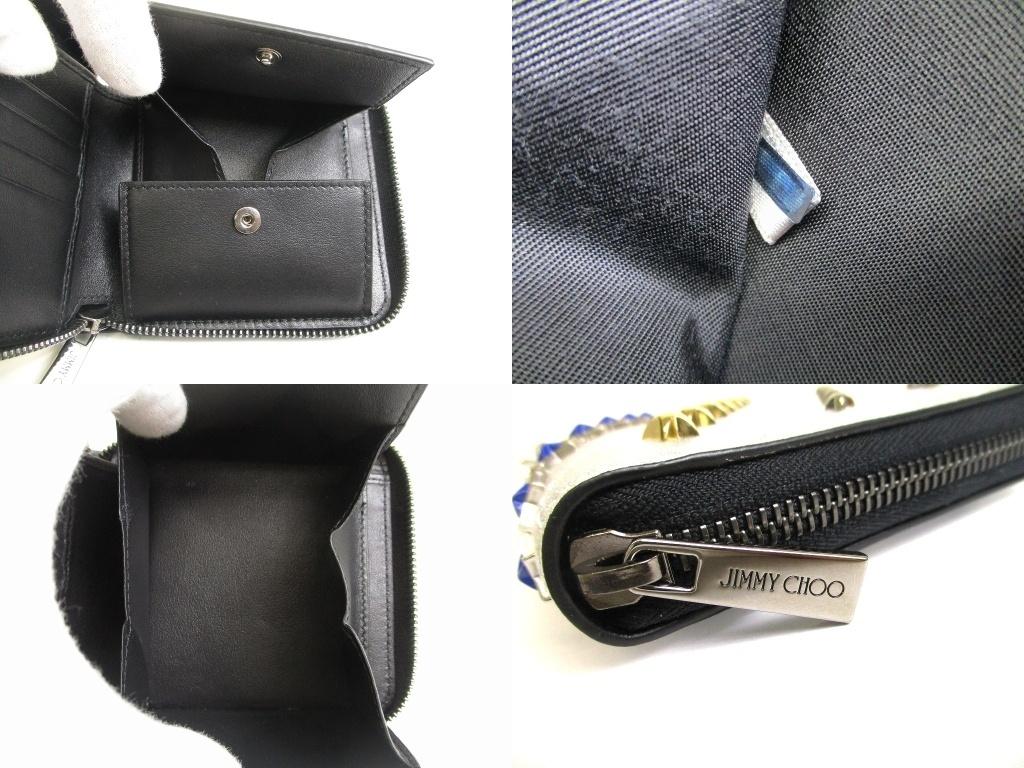 Authentic Jimmy Choo Triple Star Metallic Silver Leather Bifold Wallet Compact Wallet Lawrence #b087  Open Box