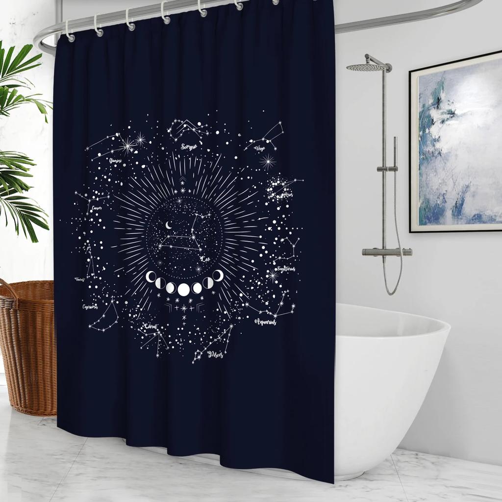 Black Mysticism Shower Curtain Liner Sun and Moon Modern Waterproof Bathroom Curtains Accessories with 12 Hooks Bathtub Curtain