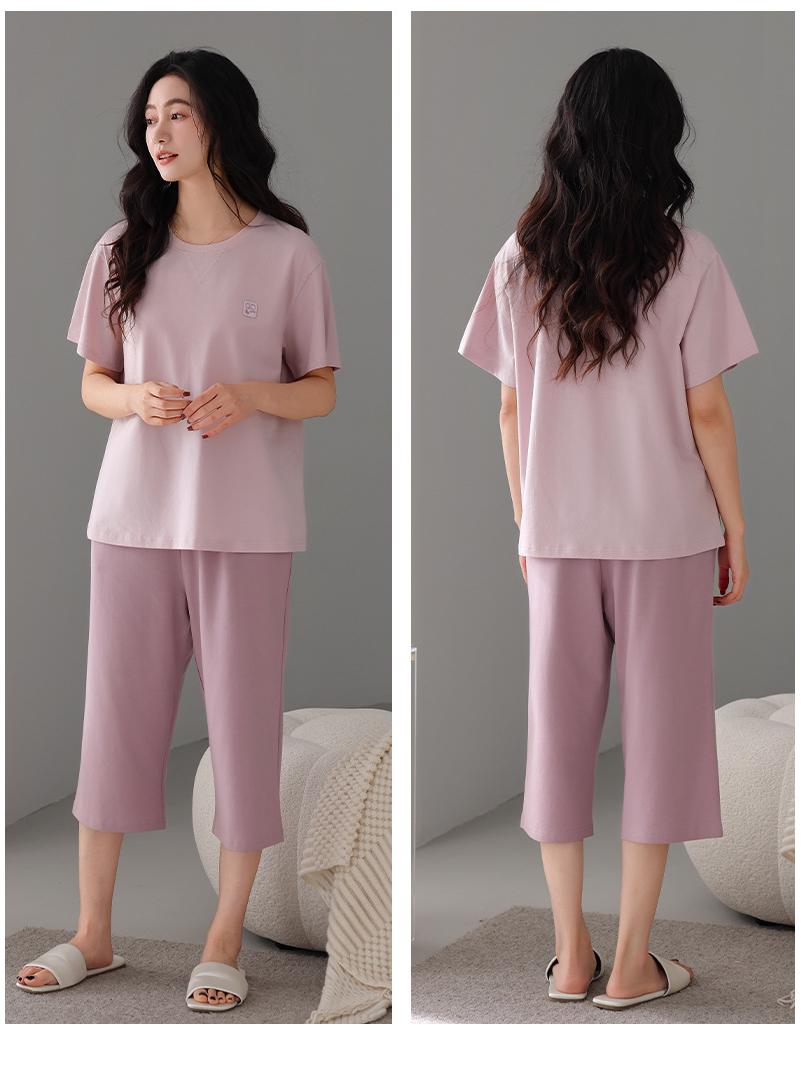 

Women s Plus Size Modal Cotton Summer Pajamas with Built-in Bra, Short Sleeves, and Cropped Pants for Indoor/Outdoor Wear M (90-110 jin)
