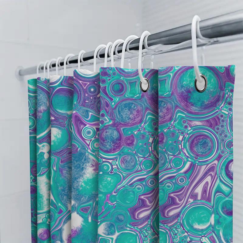 Luxury Marble Shower Curtain Bath Decoration Set Waterproof Fabric Print Design For Bathroom Decor In Blue Purple Colors (One Si