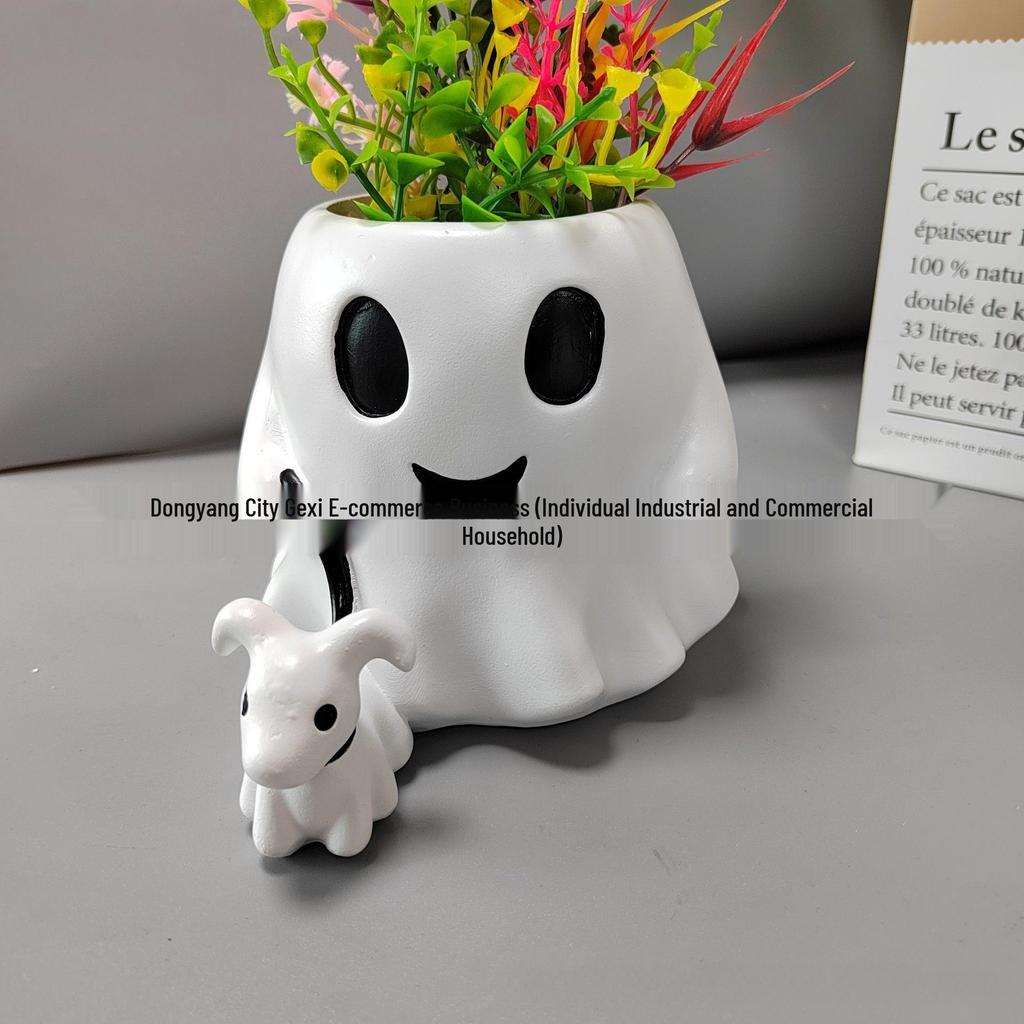 Bedårande sittande stor mage blomkruka skulptur för trädgård eller gräsmatta