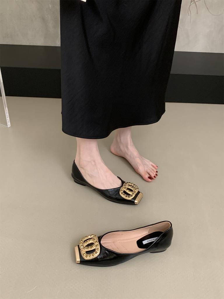 Fashion Spring Slip-On Office Lady Leahter Shoes Comfort Ballet Flats French Rhinestone Moccasins Loafers Women's Flat Shoes Autumn New