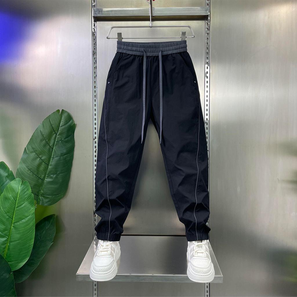 Tie-up Striped Splicing Casual Pants Men's Loose Versatile Elastic Waist Trend Pants Fashion Ruffian Handsome Sweatpants