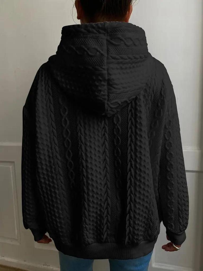 European & American Women's Casual Jacquard Loose Hooded Knit Sweatshirt