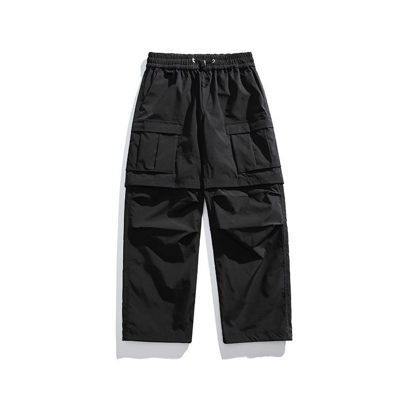 Комбинезон мужской весенне-осенний прямой свободный многокарманный повседневный уличный приталенный с вставками съемные брюки S чёрный