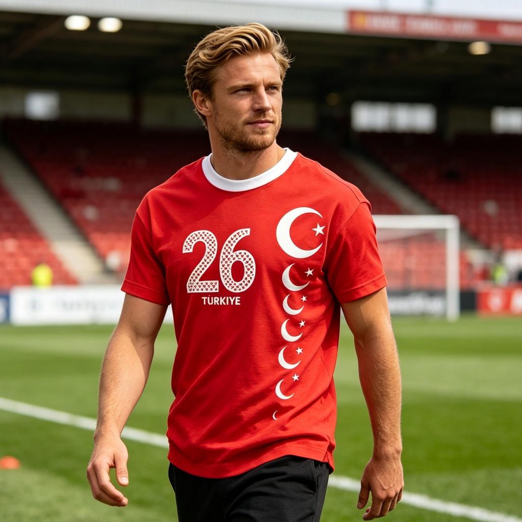 Men's Casual Crew Neck Short Sleeve Pullover T-Shirt Football Print World Cup Fan Apparel Turkey 2026 Supporter Top