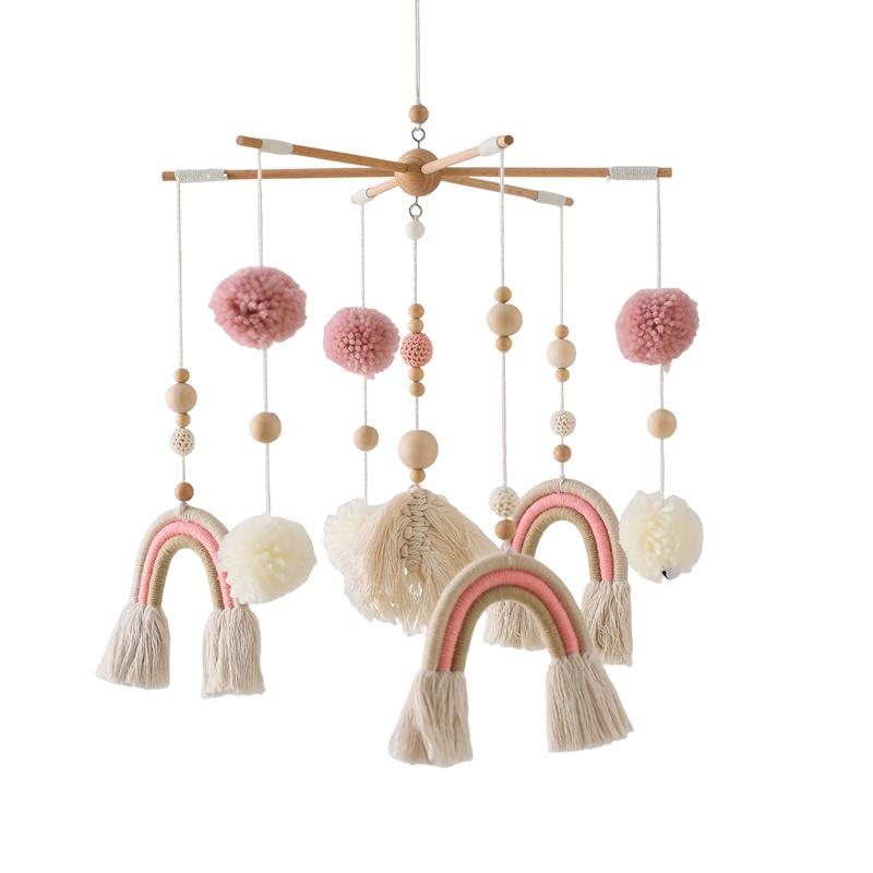 Baby Wooden Crib Mobile Bed Bell Hanging Rattle Toy Newborn Music Box Bed Bell Hanging Toys Holder Bracket Infant Crib Baby Gift