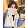 New White Scarf Female Korean Version High-end Atmosphere Versatile Winter Thickened Warm Knitted Wool Scarf