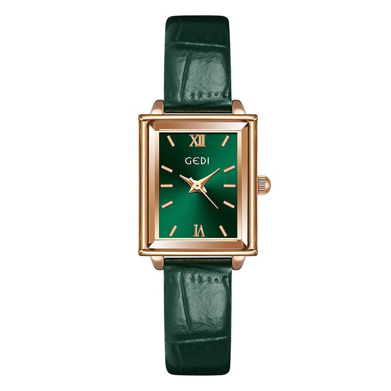 Fashion Niche Light Luxury Small Square Plate Women'S Exquisite Green Belt Quartz Waterproof Watch