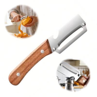 Stainless Steel Vegetable Peeler with Wood Handle Bottle Opener Heavy-Duty Ergonomic Kitchen Tool for Potatoes