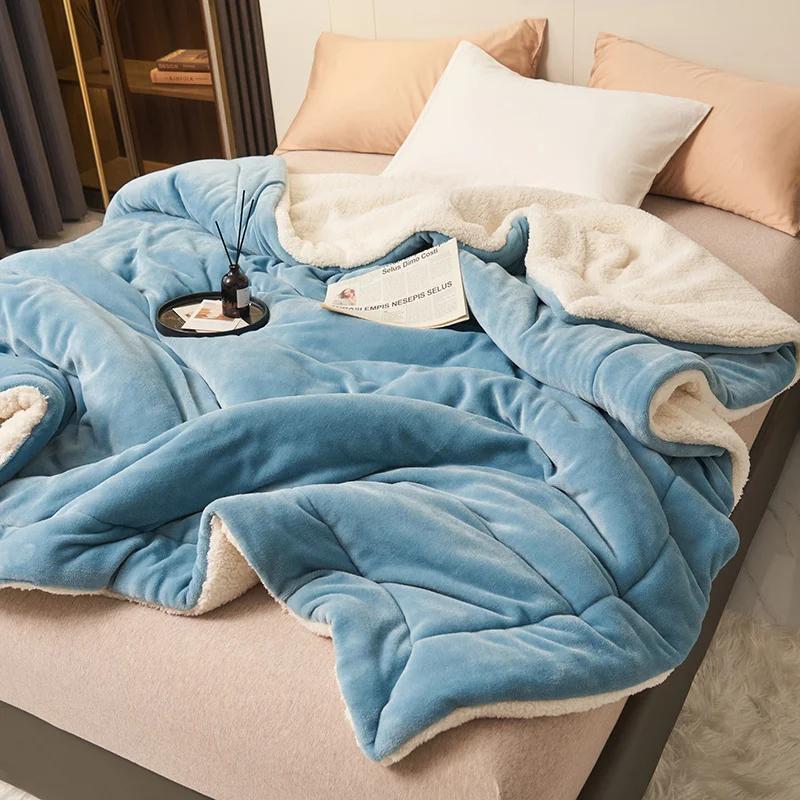 Autumn Winter Warm Fleece Blanket for Bed Queen Size Super Soft Imitation Lambswool Thick Blanket Cozy Plush Couch Throw Blanket