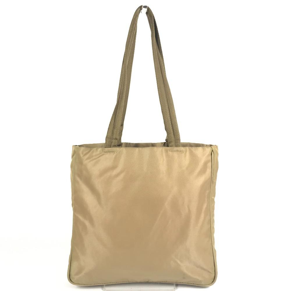 PRADA B9223 triangle logo Vertical Tote Bag Shoulder Bag Nylon Beige