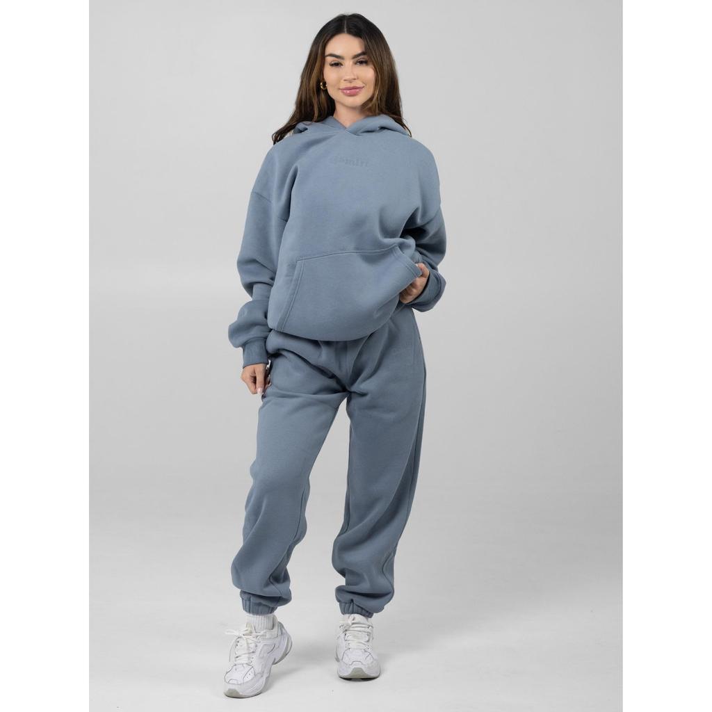 Comfrt Solid Color Embroidery Fleece Oversize Couple Hoodie Casual Loose Sweatpants Set