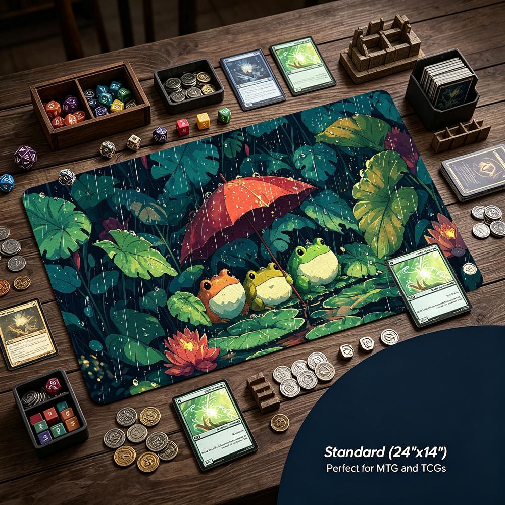 Lotus Leaf Cute Rain Frog Gaming Mouse Pad Playmat 24"X14" MTG TCG Office Desk Mat for Work Game PC Laptop Rug Carpet MousePad