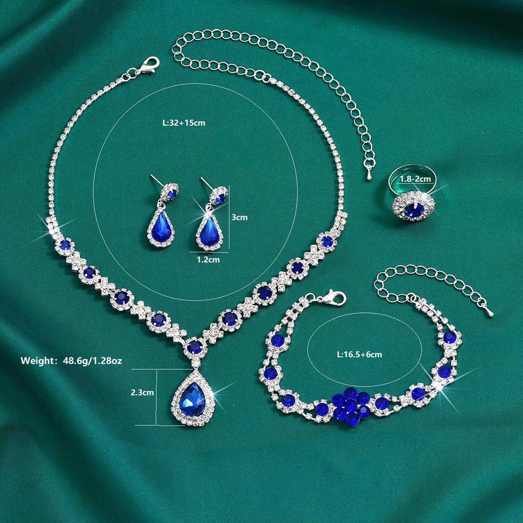 Rhinestone Jewelry Set Women Droplet Necklace Dangle Earrings Bridal Weddings Banquet Accessories