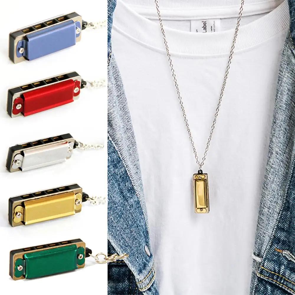 Functional Mini Harmonica Pendant Necklace Chic Clavicle Chain for Music Lovers Men Women Boy Fashion Jewelry