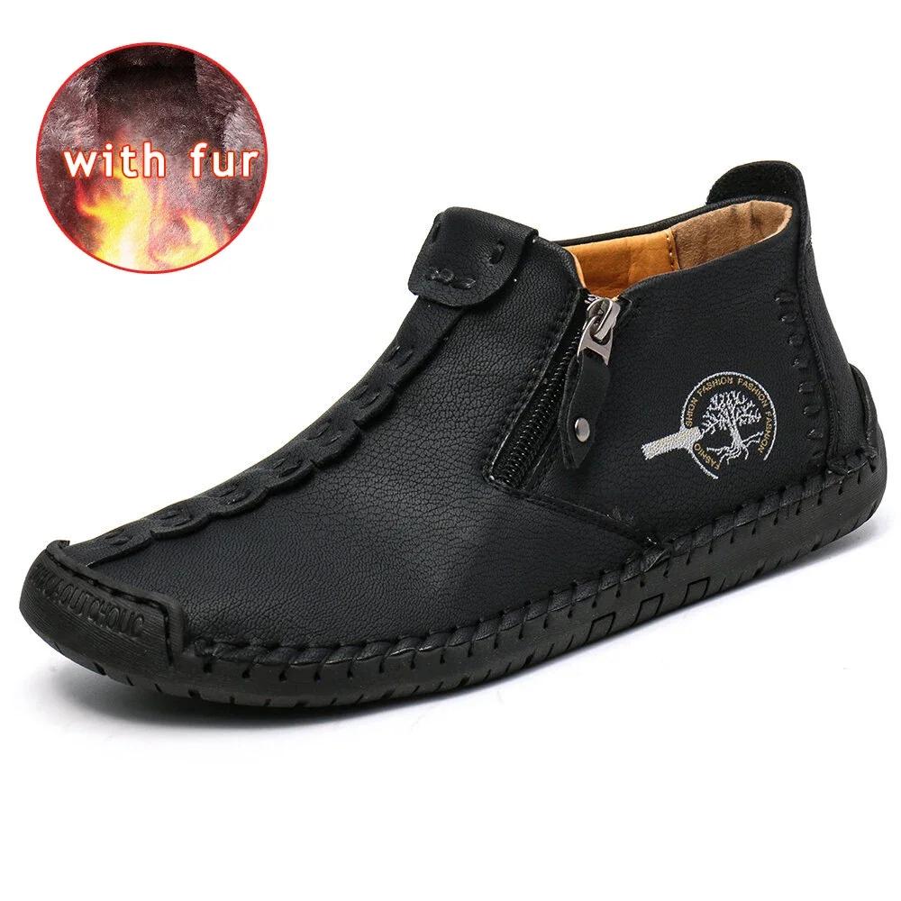 Fashion Autumn Men Boots Handmade Casual Ankle Boots For Man Winter Boot With Fur Keep Warm Shoes Male Hombres Botas