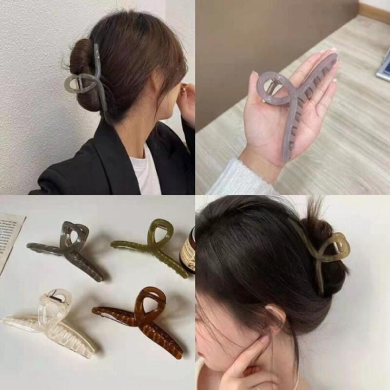 Women s clear hair clip basic twist hair pin A32522_Brown