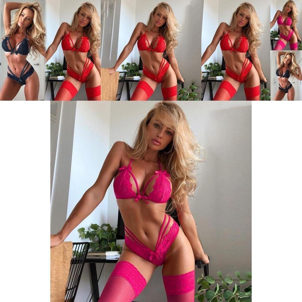 Elegant Women Sexy Lingerie Nightwear Dress Babydoll G-string Lace Bra Set For Romantic Evenings