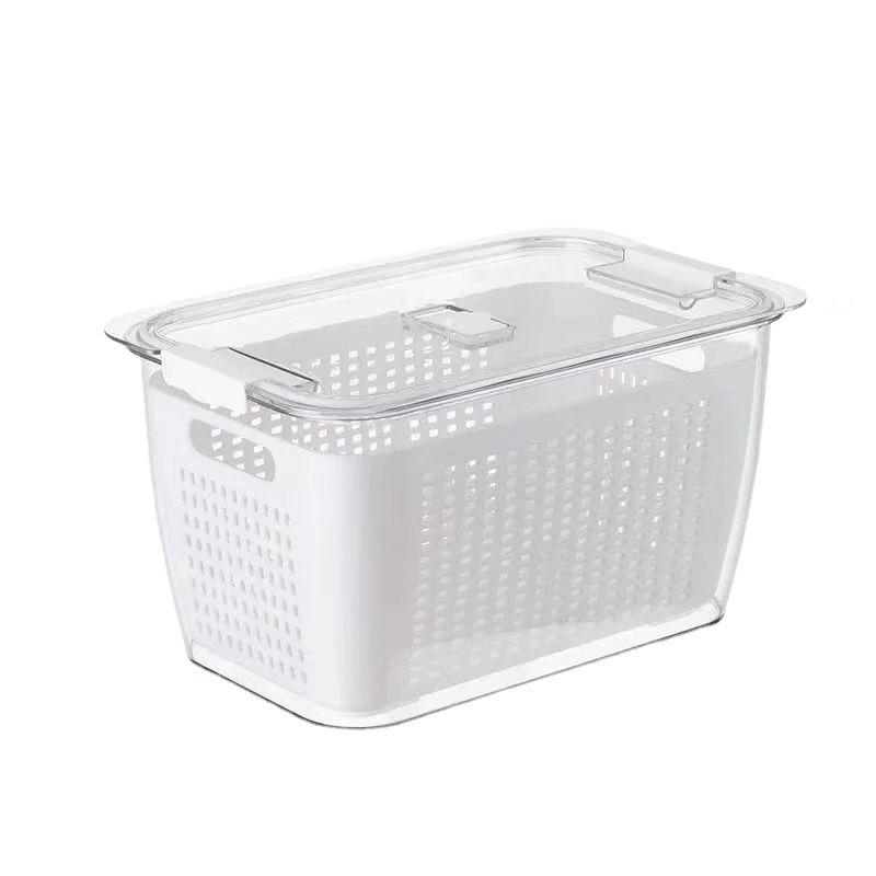 Dual-Layer Clear Fridge Storage Box with Dividers for Fruits & Veggies: Large Capacity, Breathable & Drainable Compartments