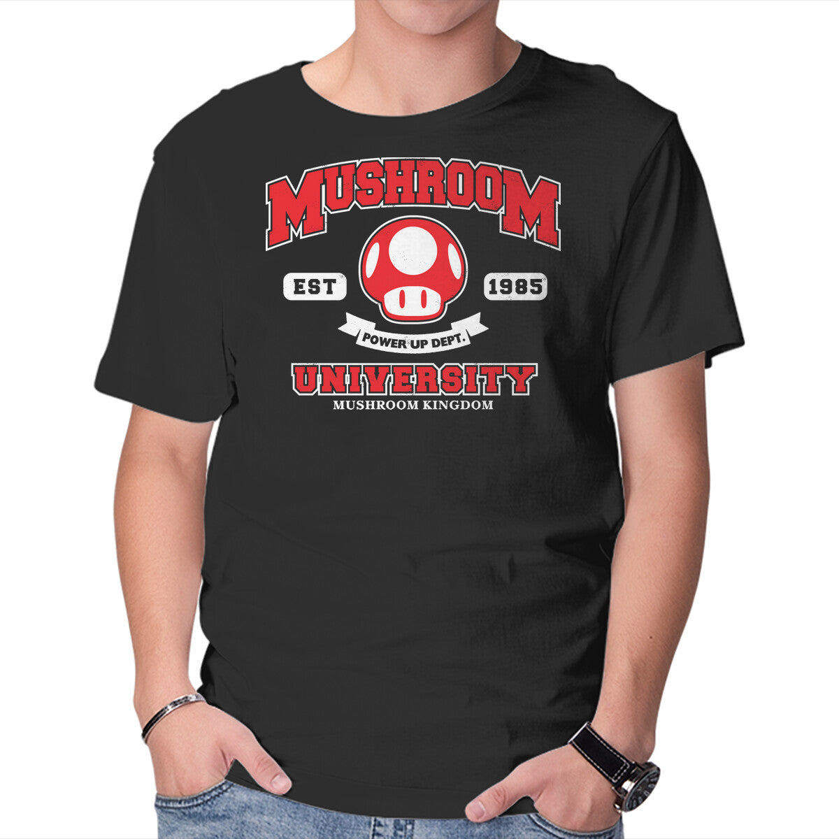 Unisex Crew Neck T-Shirt Power Up Dept Graphic Short Sleeve Casual Tee M