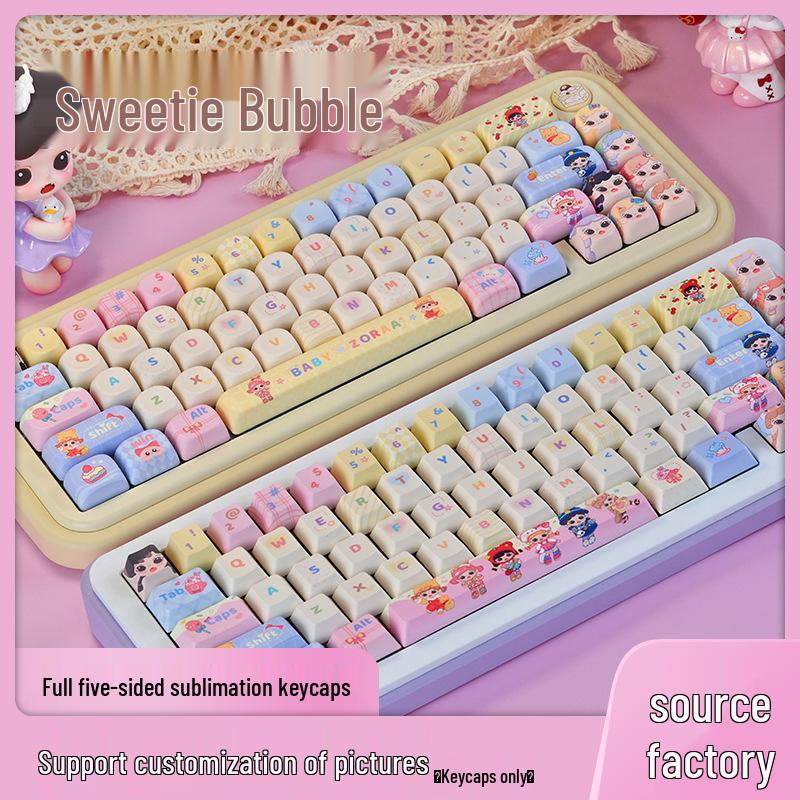 Sweetheart Bubble Cute Girl Keycaps, PBT Dye-Sublimation, MOA Profile, Compatible with Keychron, Razer, Logitech