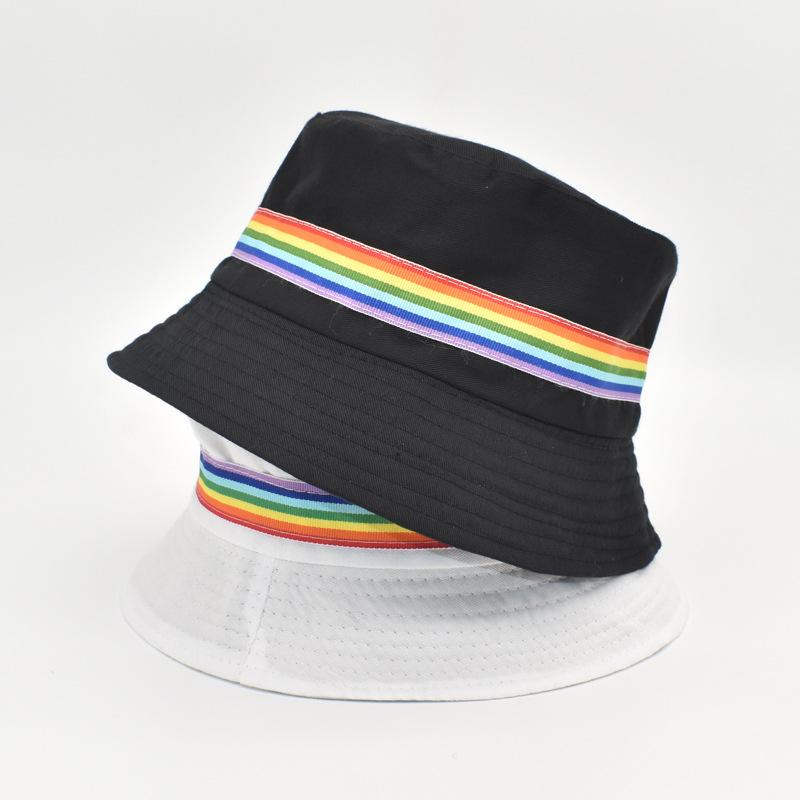 Adult Men High Quality Fisherman Custom Logo Bucket Hat With Rainbow Strip