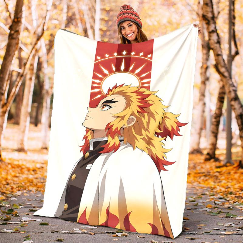 Rengoku Kyoujurou Flannel Blanket Soft Warm All-Season Throw, Design for Camping, Car Travel, Hiking Sofa, Bed, Office Perfect Gift for Parties