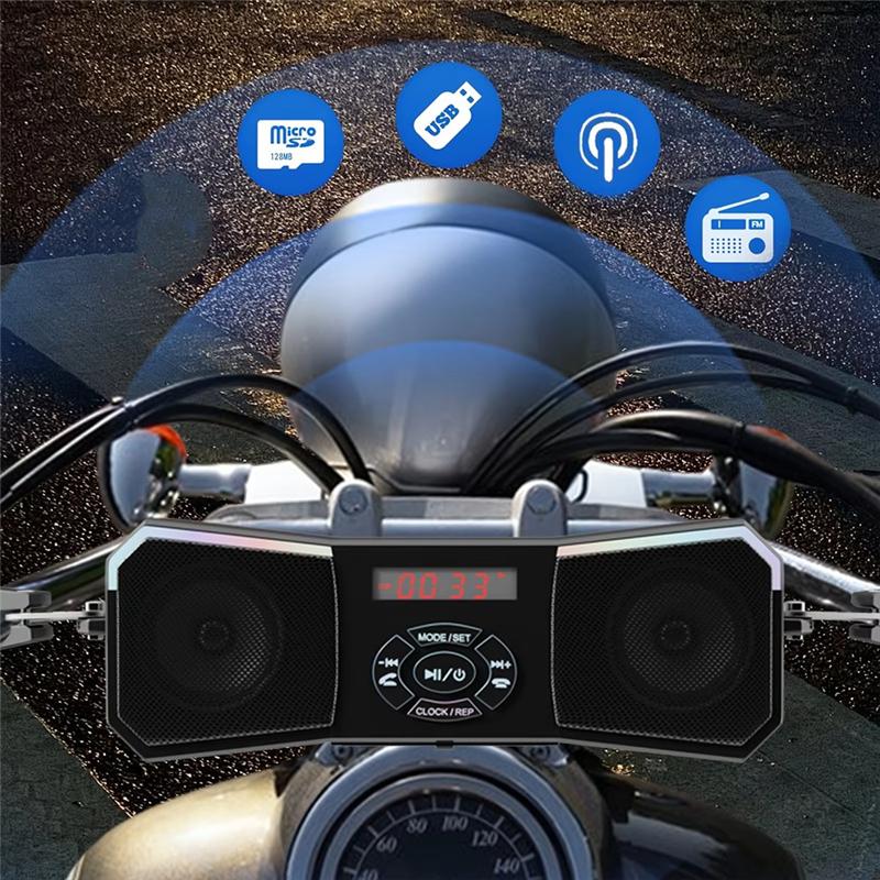 Wytrzymały, terenowy motocyklowy system stereo 12V montowany na kierownicy, głośniki bezprzewodowe z funkcjami USB i AUX-In