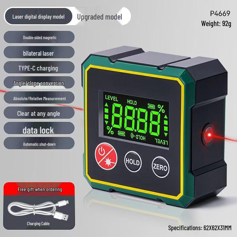 Multi-functional Digital Inclinometer with Large Screen, Laser, Strong Magnet, and Angle Measuring Level Double-sided Magnetic Inclinometer
