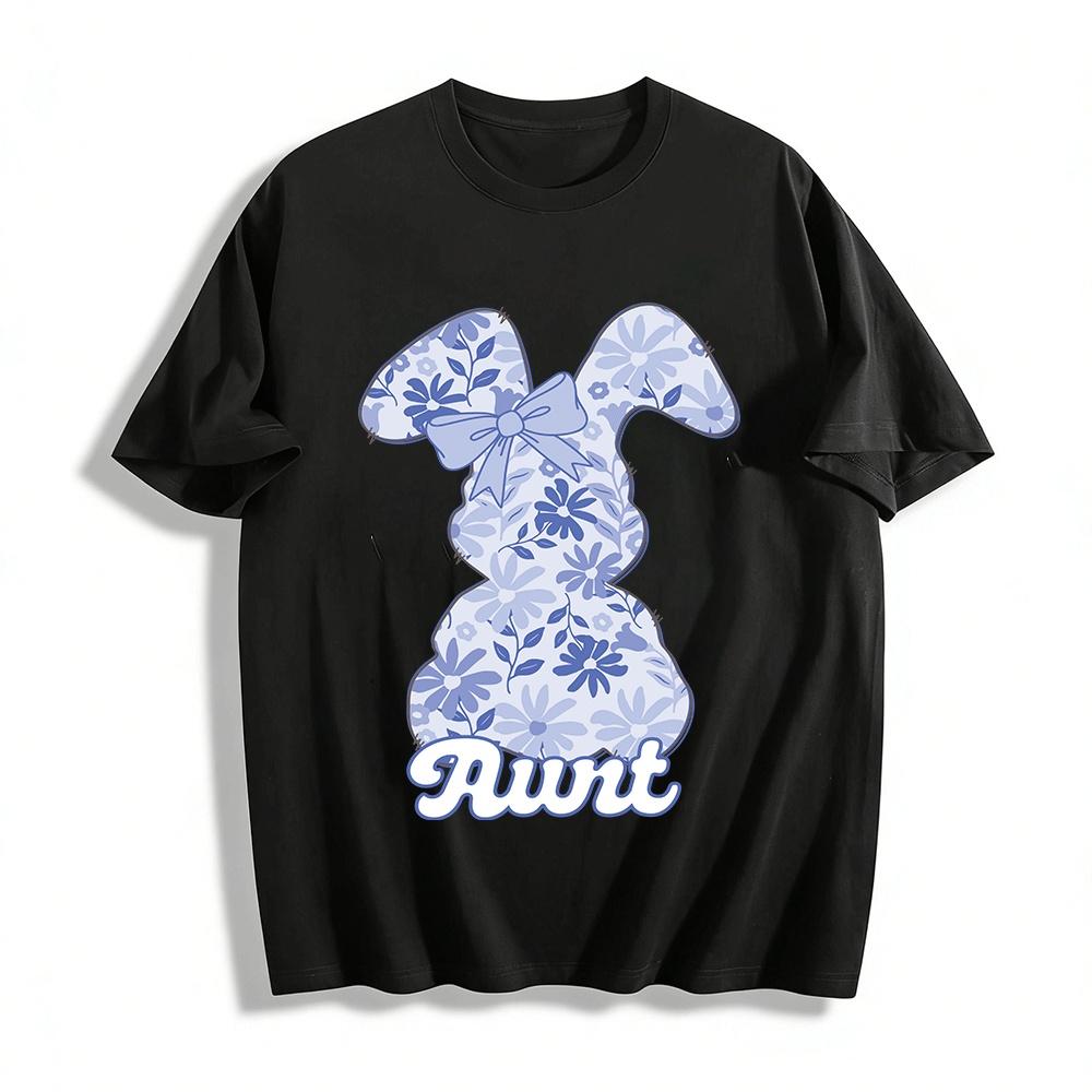 

Vintage Blue Floral Bow Rabbit Aunt Casual Top Pure cotton T-shirt XXS