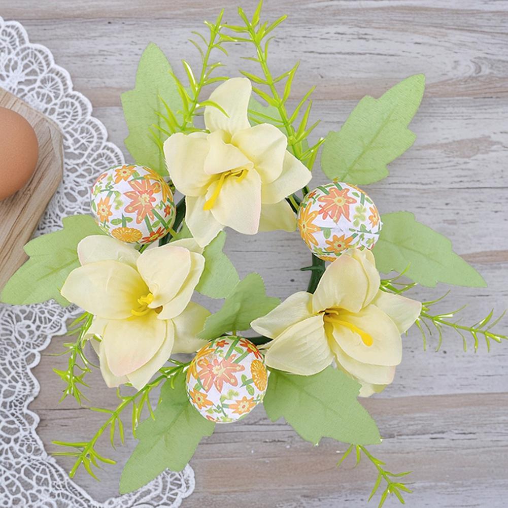 Easter Egg Wreath Easter Flower Decorations Exquisite Spring Wreath Decor Diameter 20cm Candle Holder Ornament for Holiday Party