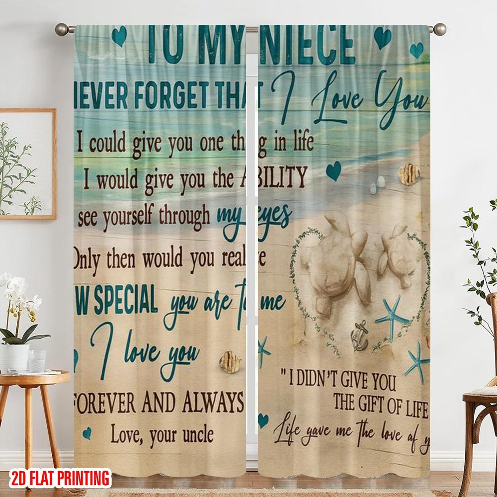 2pcs,2D Plane Printing Curtain Fabric To My Niece Polyester (without Rod) Room Decor Perfect for Living Room & Kitchen Decor