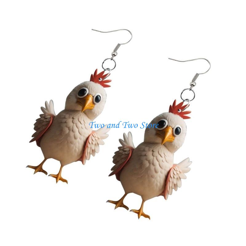HX6F Adorable Cartoon Chicken Earrings for Women Ear Studs Adornment Trendy Ear Hooks Charm Ornament Jewelry Accessories