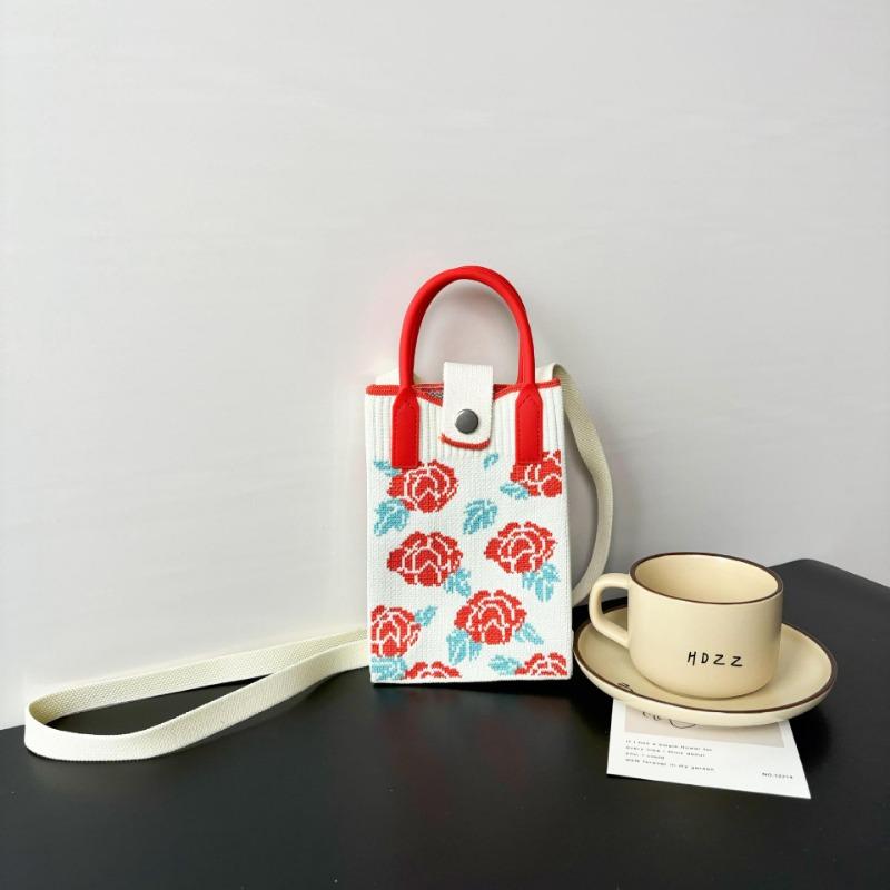 Mobile phone bag flower knitted bag niche versatile shoulder messenger bag trendy tote bag flower knitting