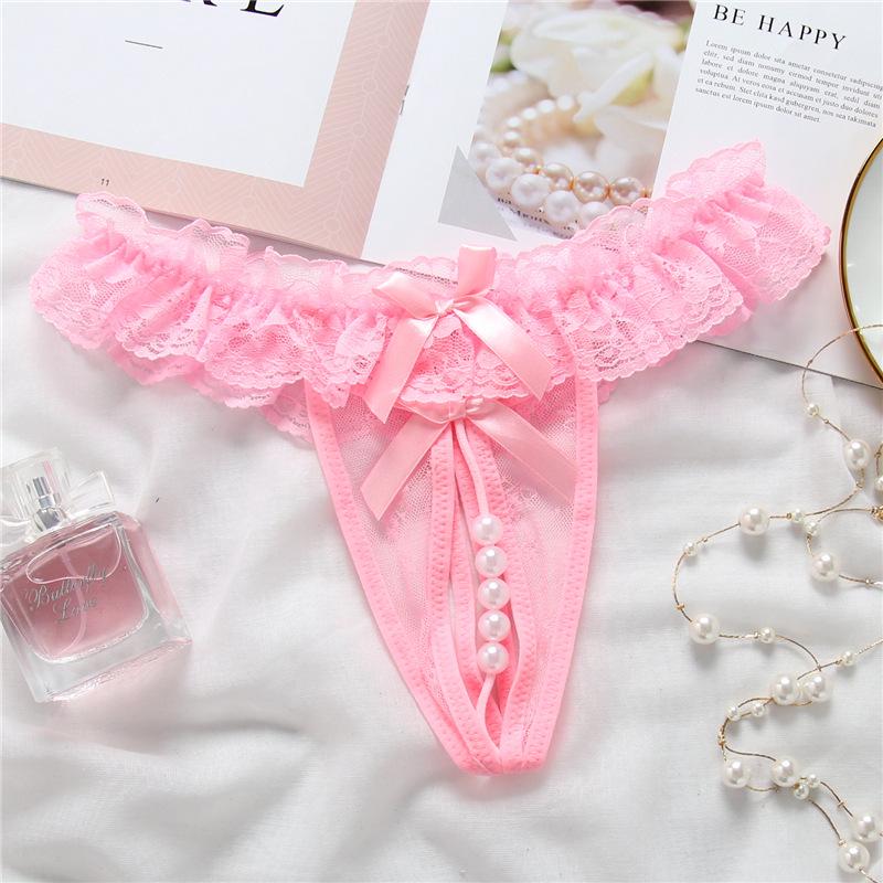 Pearl Lace Open Crotch Thong: Women's Sexy Plus Size Transparent T-Pants