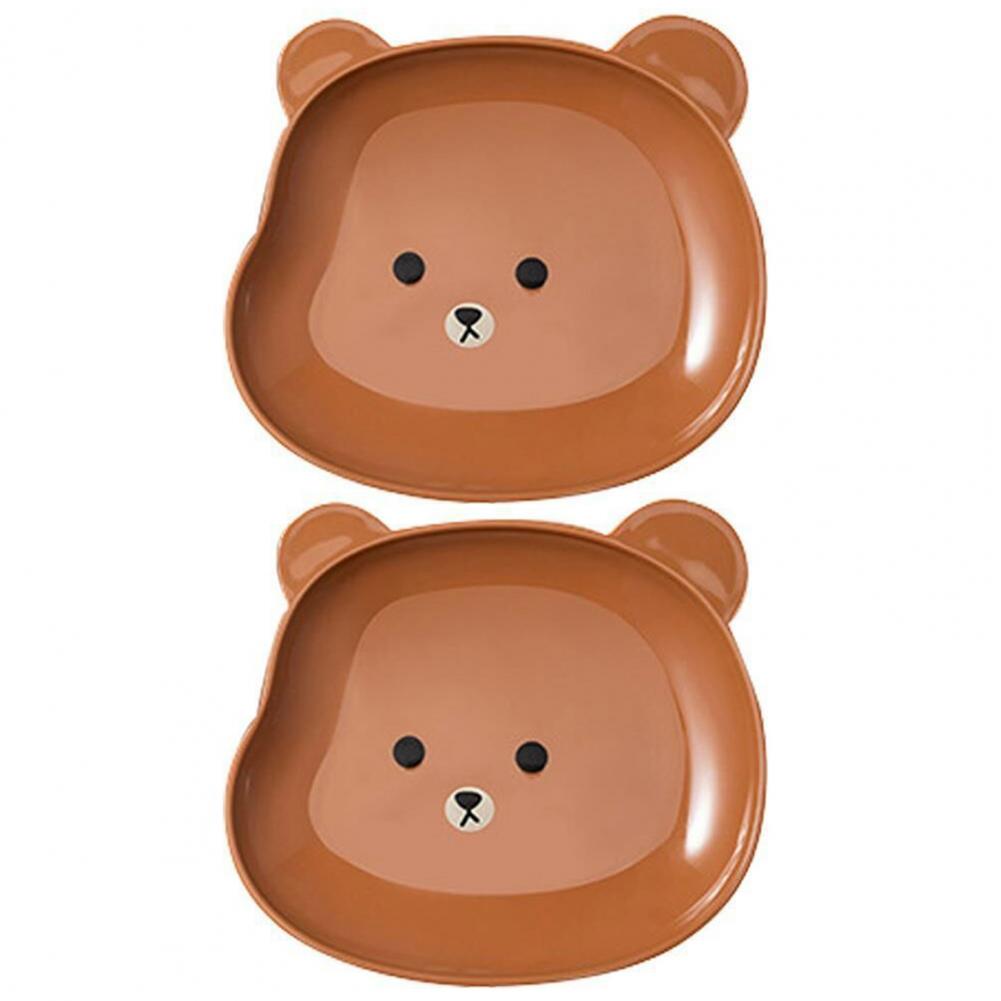Sauce Dish Plates Dinnerware 2Pcs Snack Plate Easy To Clean Plastic Cartoon Bear Shape Kitchen Gadget