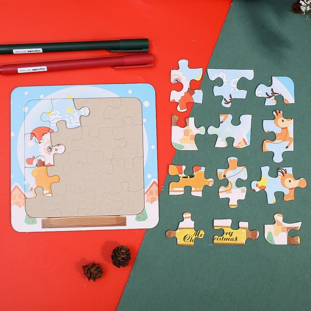 Moș Crăciun Moș Crăciun Puzzle 3D Puzzle de desene animate realizate manual Puzzle de Crăciun Jucării pentru copii