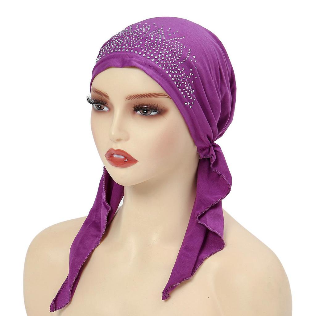 Neue Gebogene Strass Elastische Hijab Mütze mit Einfarbiger Indischer Kopftuch Stil