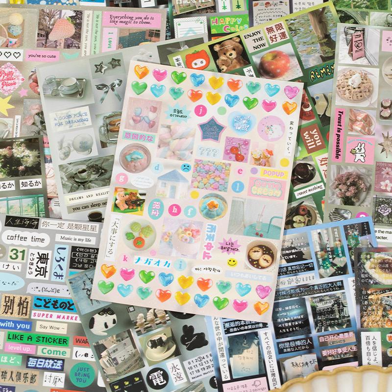 30Sheets Sticker Book Mist Rain Series Korean Style Daily Life Fragments Text Patterns Sticker Collage DIY Memo Book Decoration