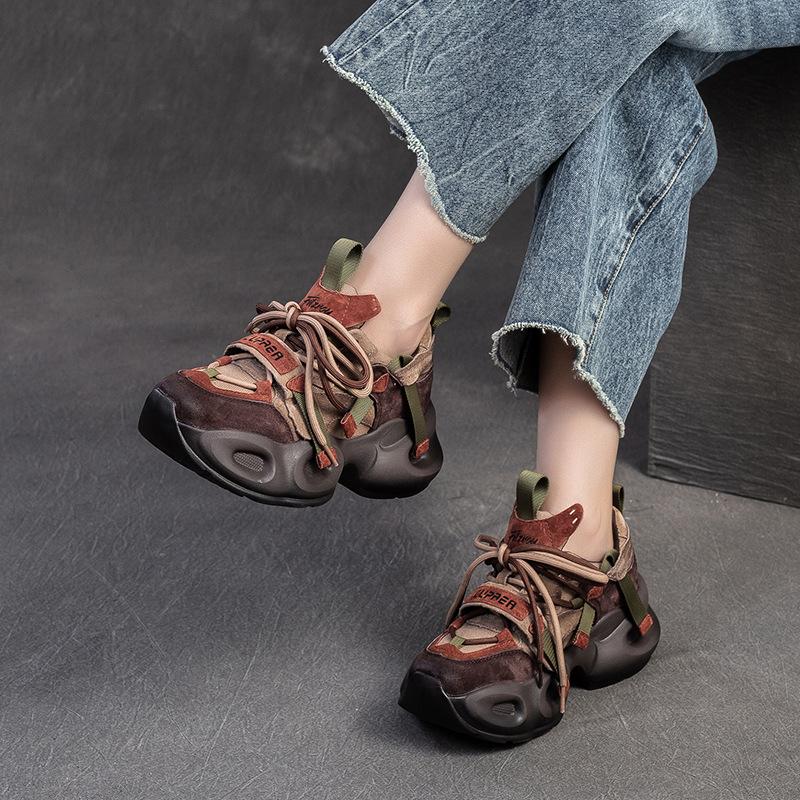 Fashion GKTINOO Genuine Leather Sneakers 2025 Autumn New Platform Casual Sports Shoes Round Toe Lacd-up Women's Flat Shoes