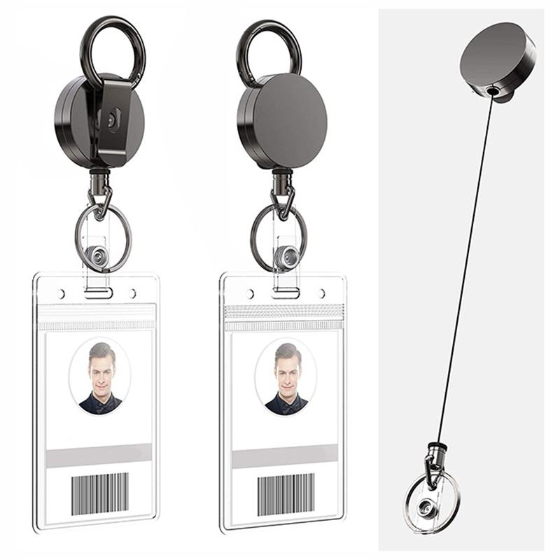 Heavy Duty Retractable Metal Wire Keychain Pull Badge Reel ID Lanyard Name Tag Card Badge Holder Reel Key Ring Outdoor Tool Gift