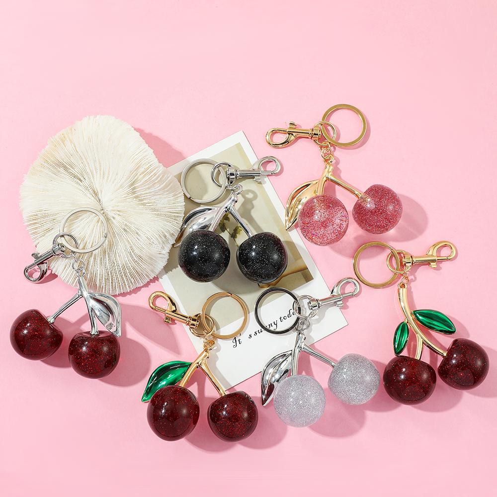 Fruit Cherry Bag Chain Charm Keychain Exquisite Red Cherry Key Chain for Women Bag Purse Pendant Accessories Gift
