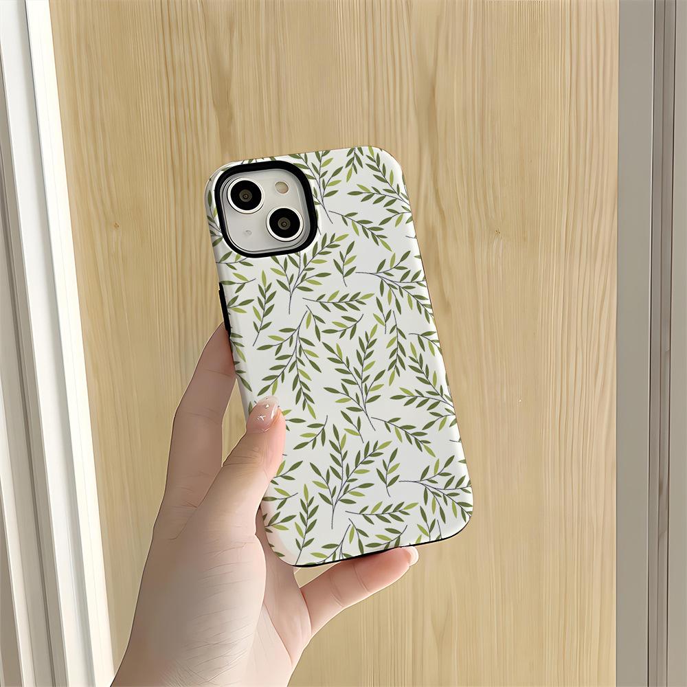 Fresh willow leaf pattern mobile phone case iPhone11 glossy texture protective case Apple 17 two-in-one magnetic film case