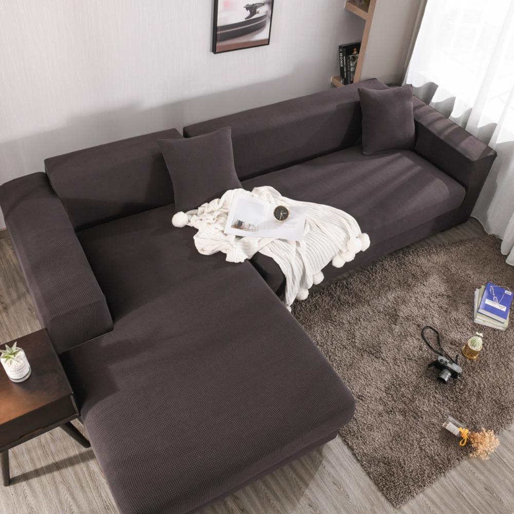 Corn Grain Fleece Couch Cover Full Coverage Thickened L Shape Sofa Cover Elastic All Season