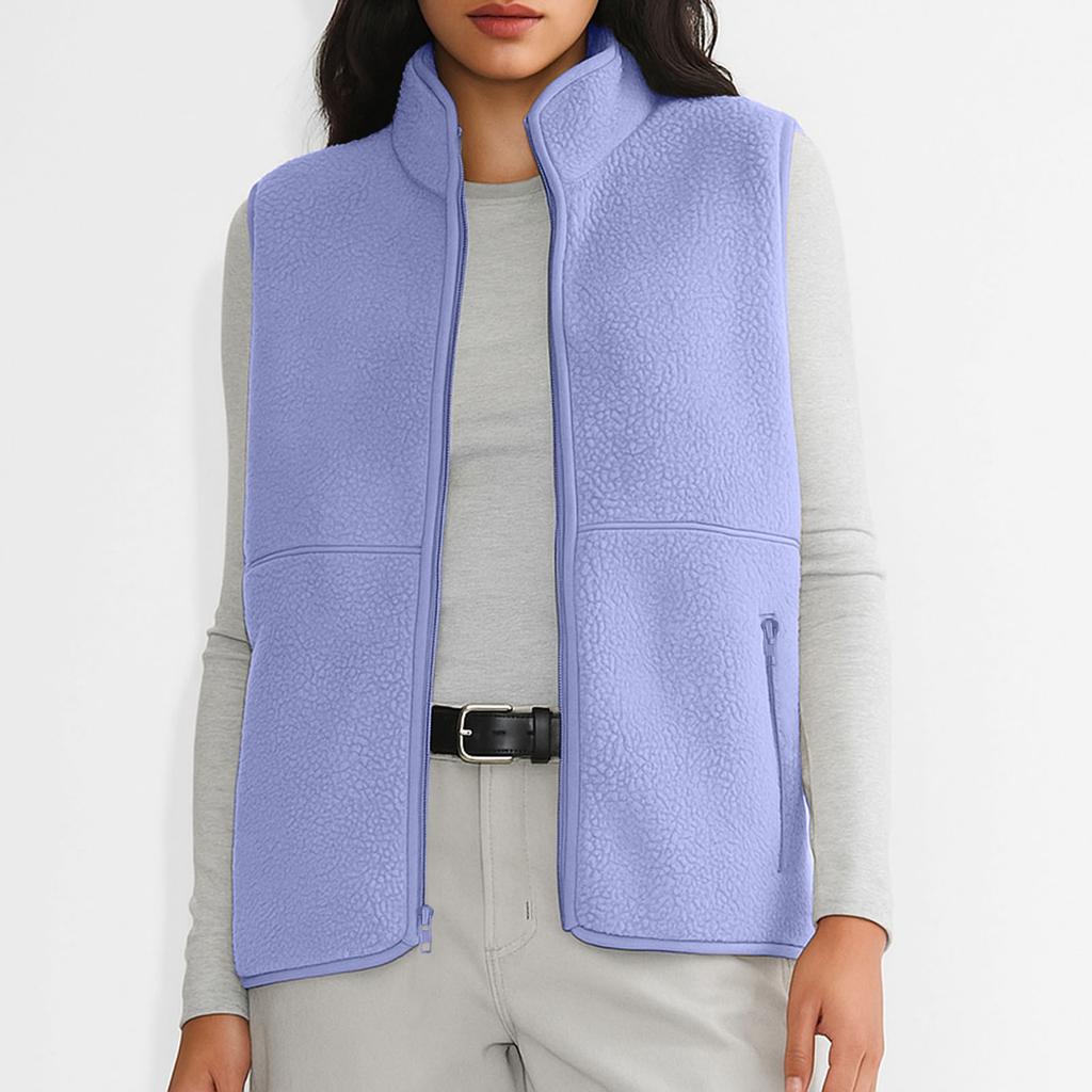 Motevarm ermeløs vest for kvinner glidelås fleecejakke